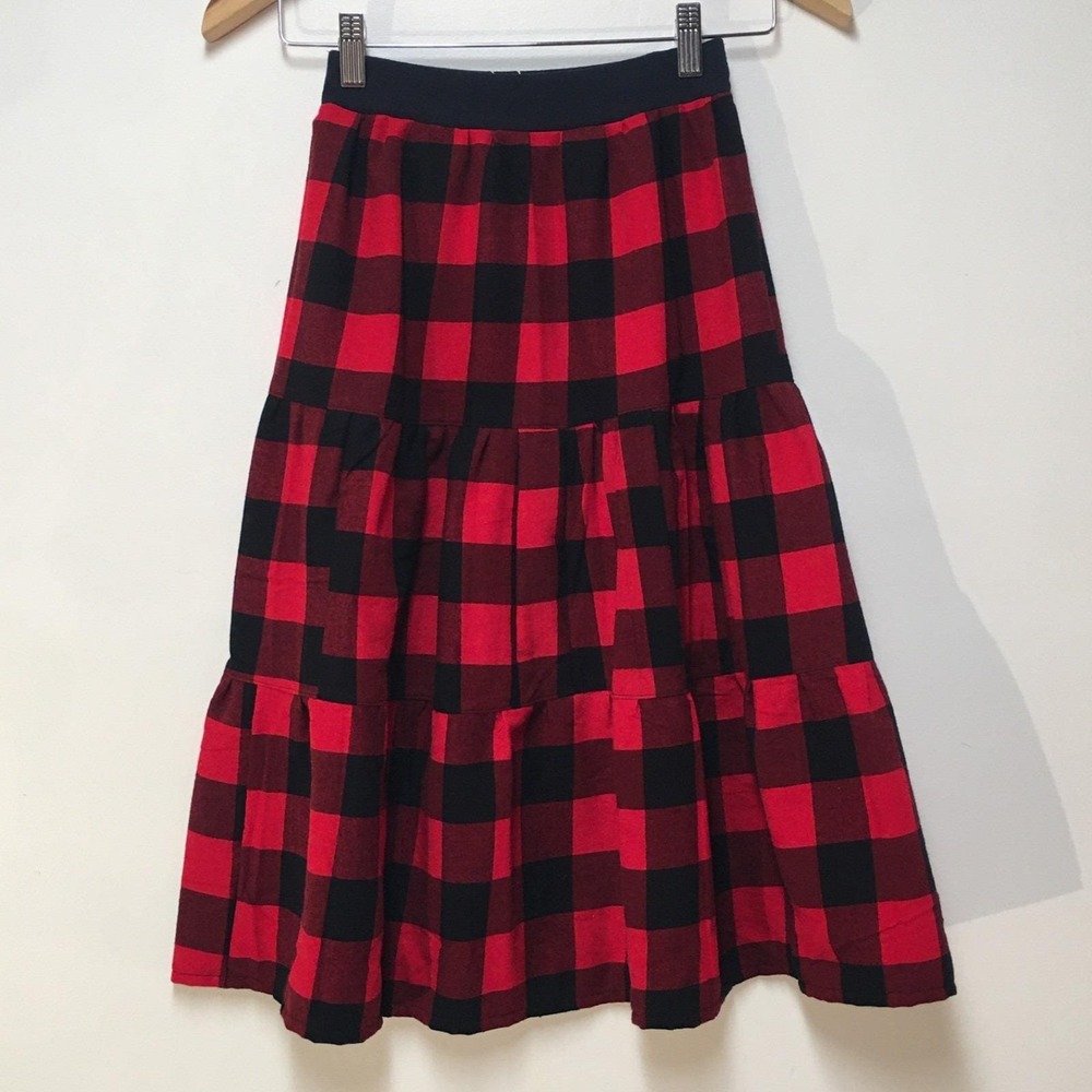 Skirt Flannel Girls M 8 Maxi Red Buffalo Plaid Ruffle Tier Mom and Pop's Kids - Picture 5 of 10